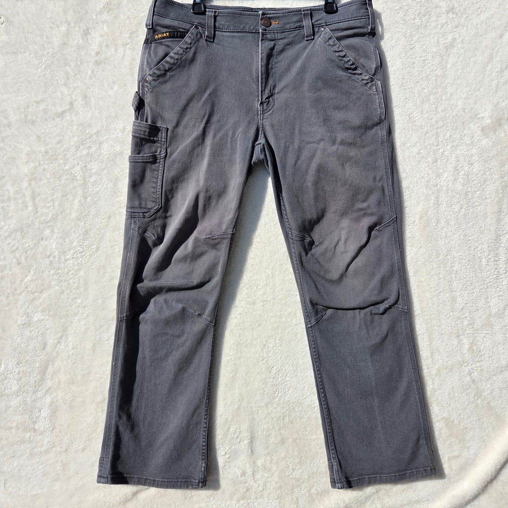 Ariat Mens Rebar M4 Relaxed Boot Twill Dungaree Pants 34x30 Grey Cotton Blend